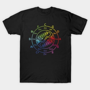 Circle of Fifths Electric Guitar Headstock Outlines Color Wheel T-Shirt